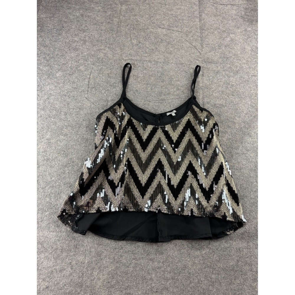 Charlotte Russe Womens M Sequin Chevron Camisole Top Black Silver VTG Y2K 2000s
